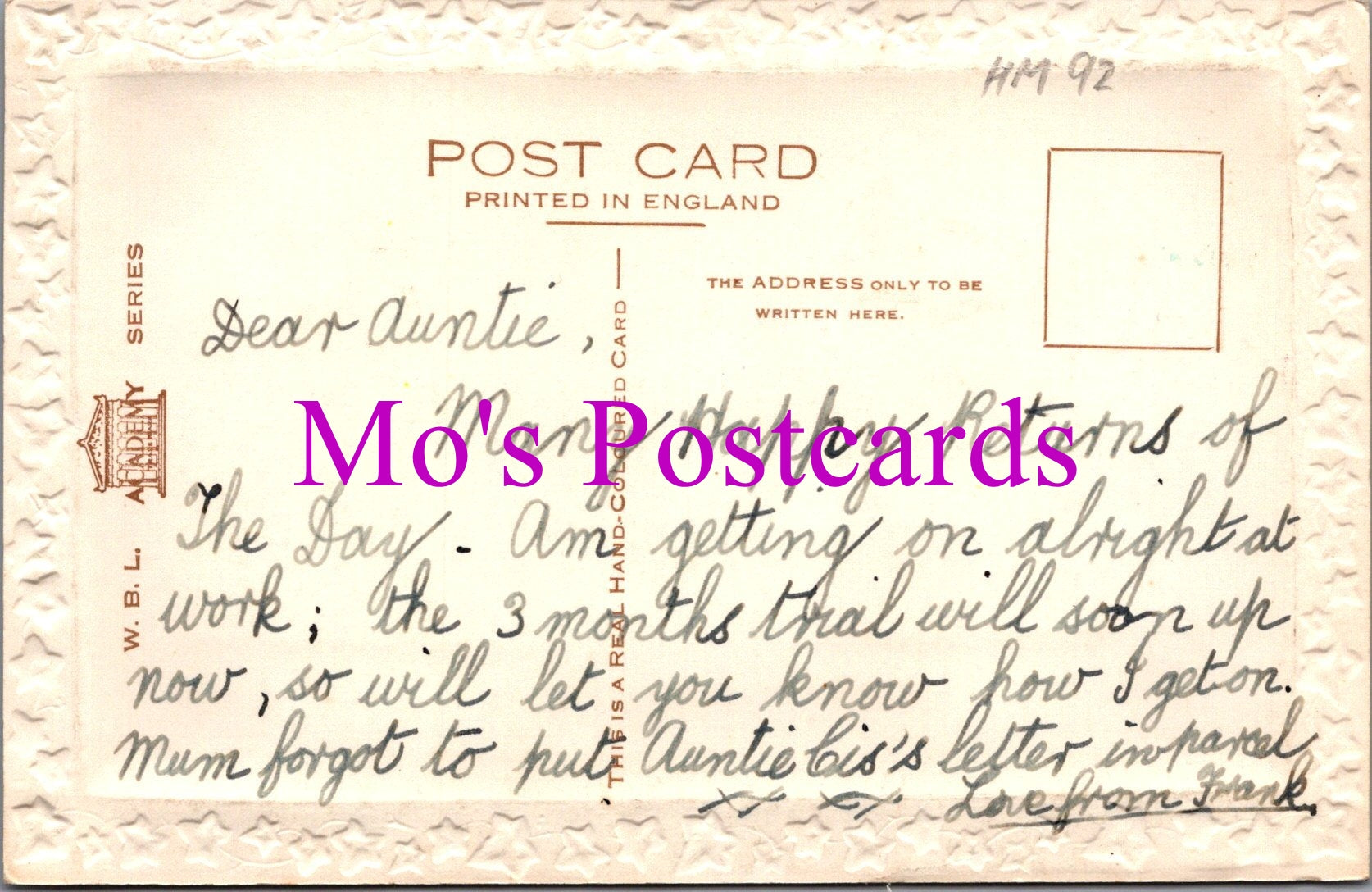 Greetings Postcard - Loving Birthday Wishes To My Aunt  HM92