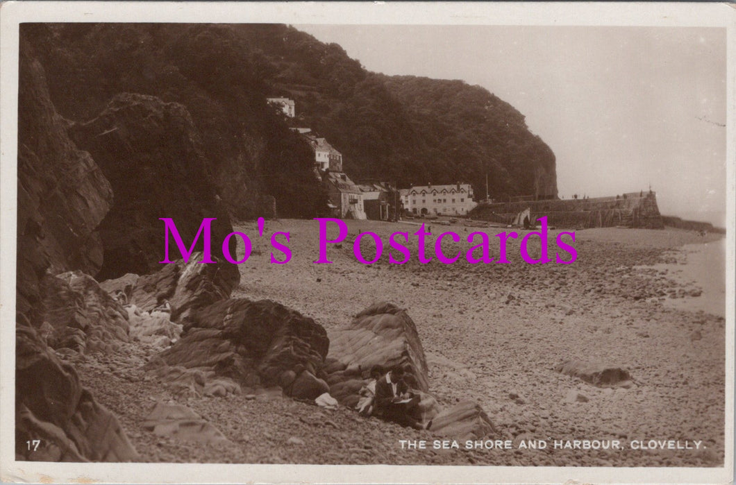 Devon Postcard - Clovelly, The Sea Shore and Harbour  HM107