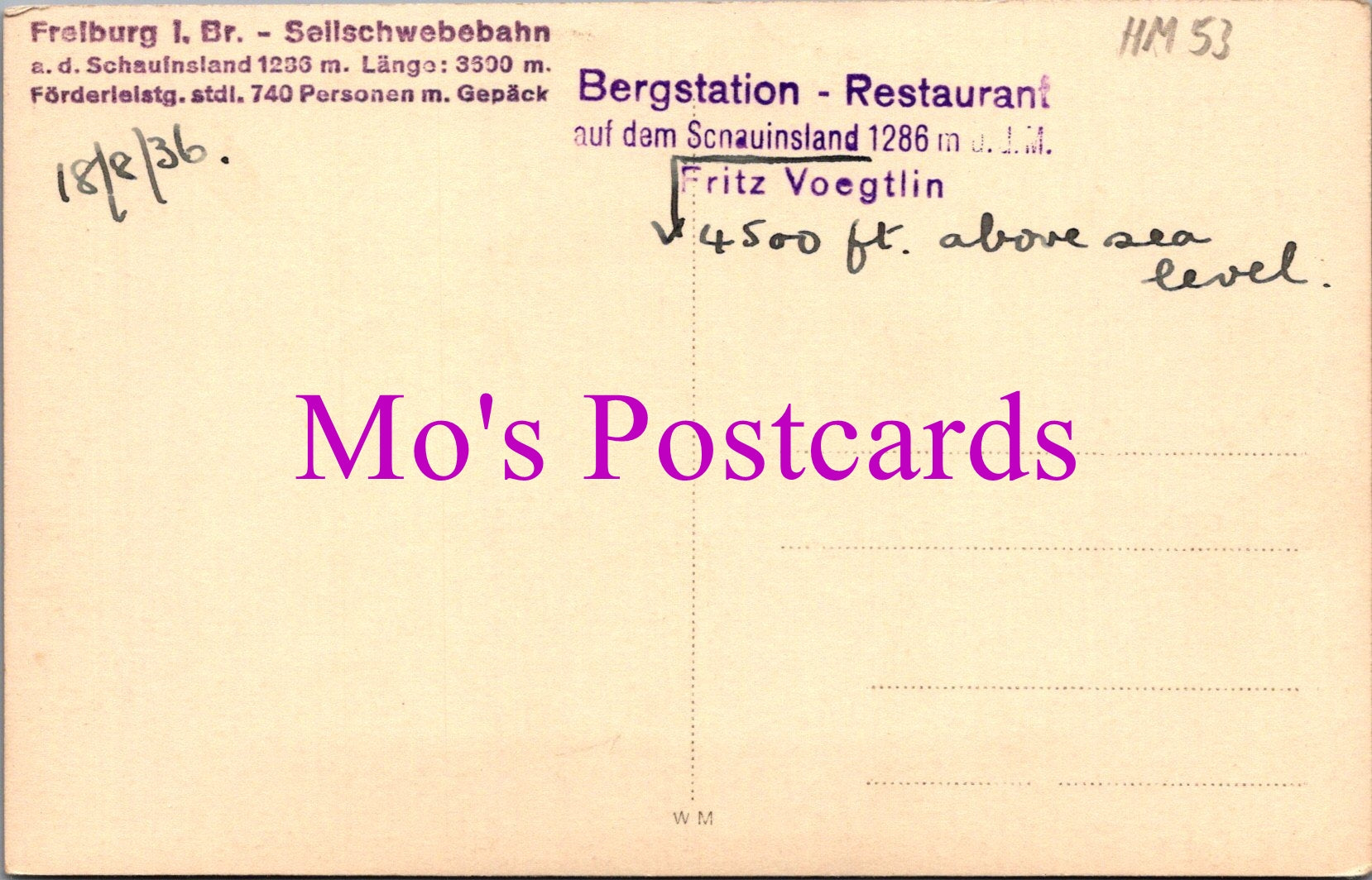 Germany Postcard - Freiburg i.Br - Seilschwebebahn  HM53