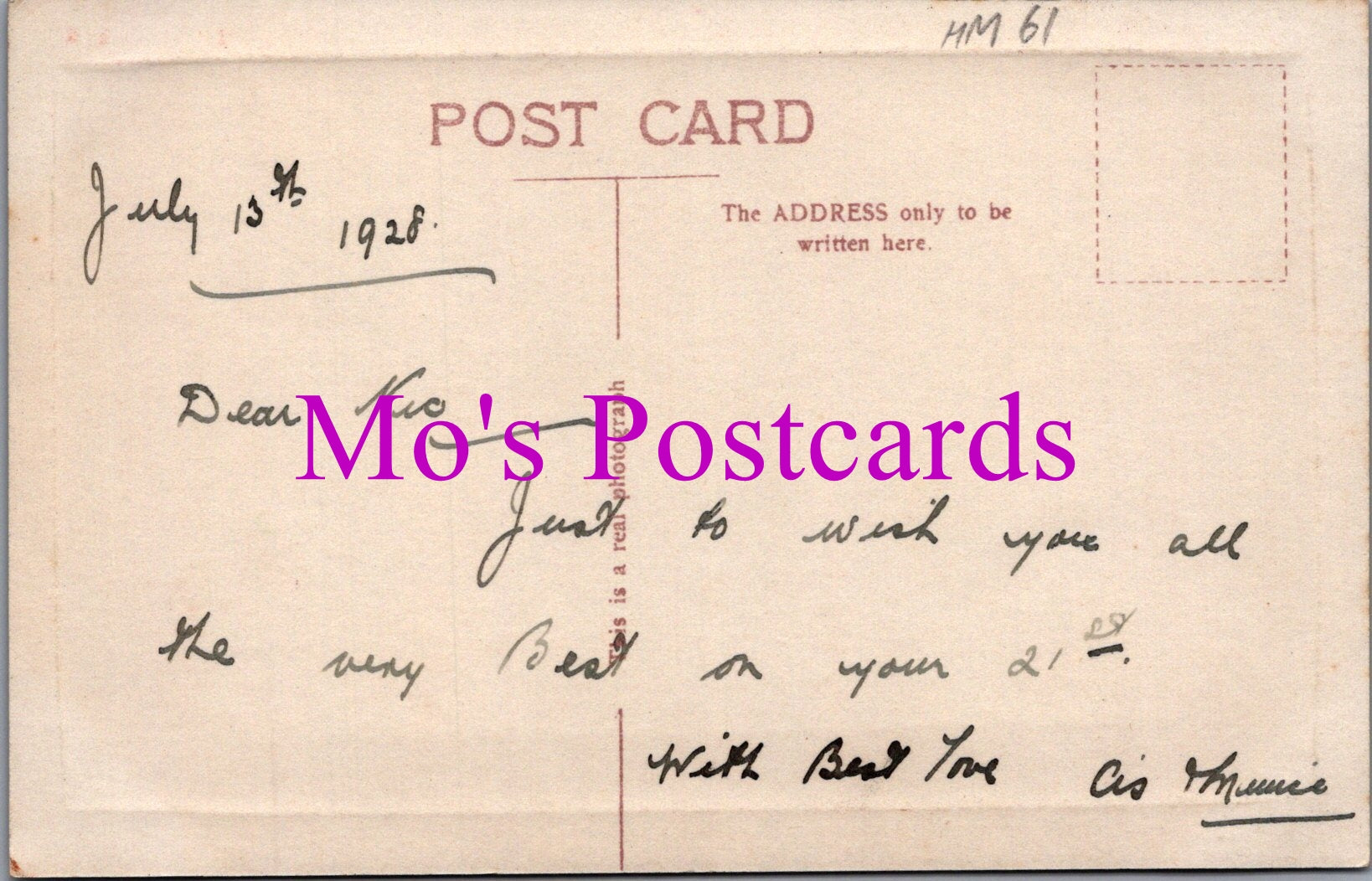 Greetings Postcard - To Greet You on Your 21st Birthday  HM61