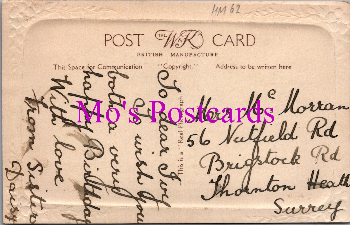 Greetings Postcard - Loving Birthday Greetings To My Sister  HM62