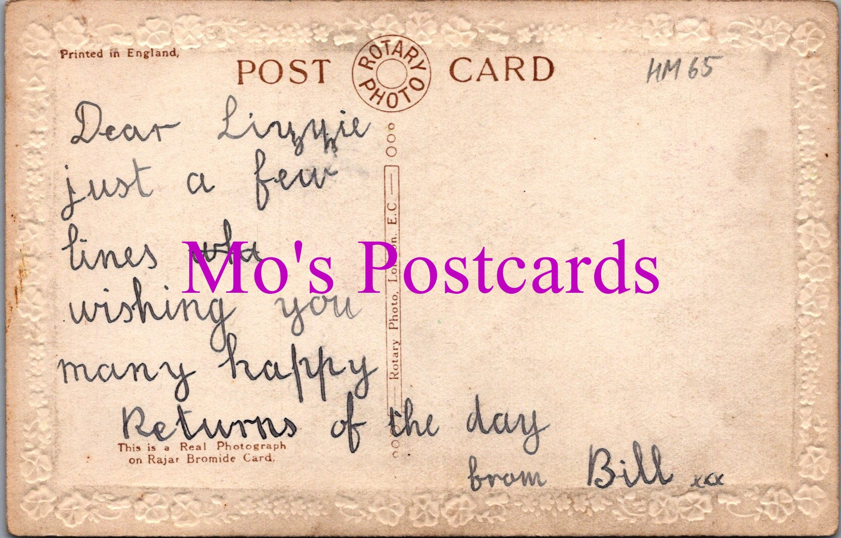 Greetings Postcard - Birthday Greetings With Love  HM65