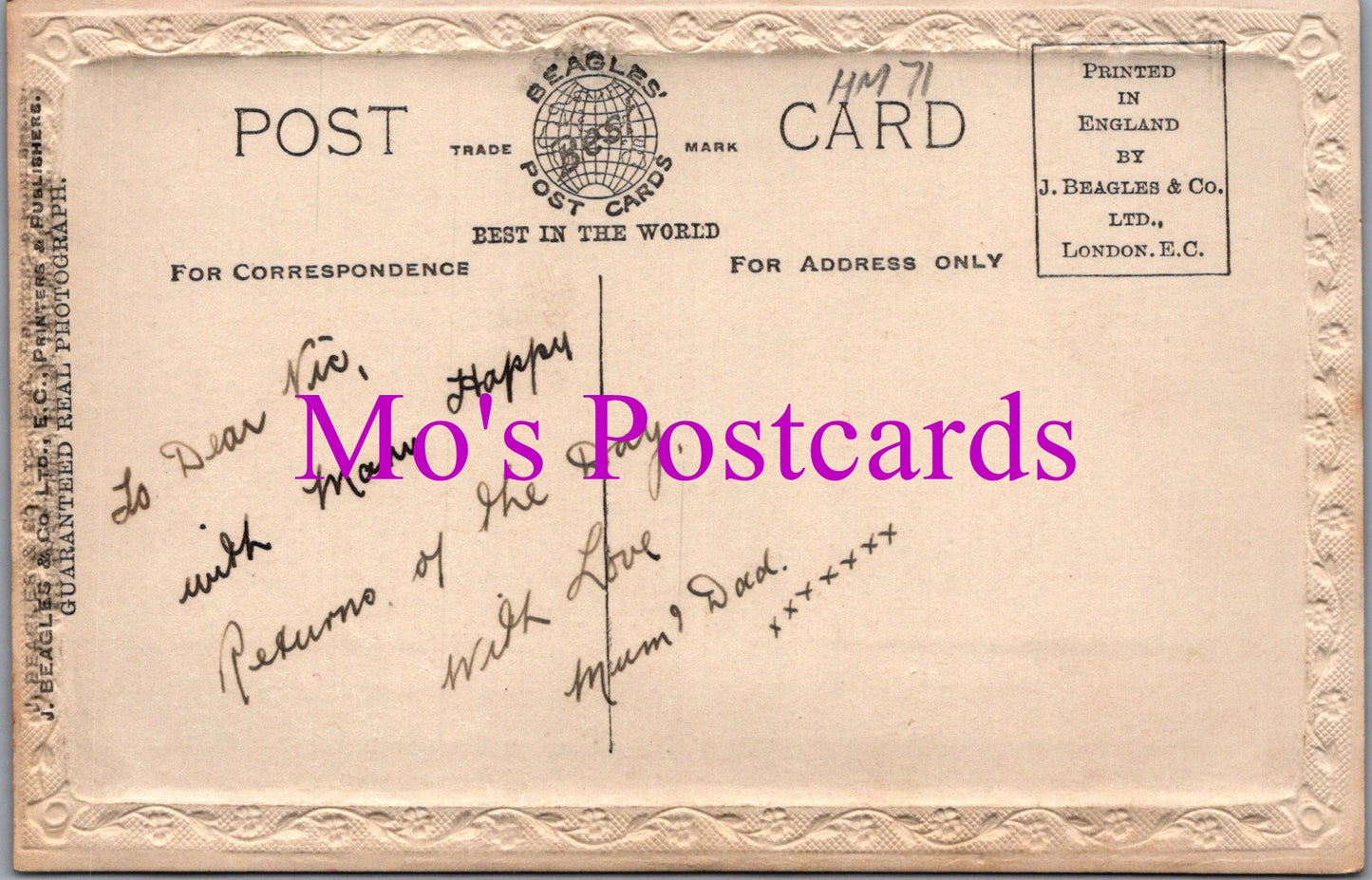 Greetings Postcard - Birthday Greetings To My Dear Son  HM71