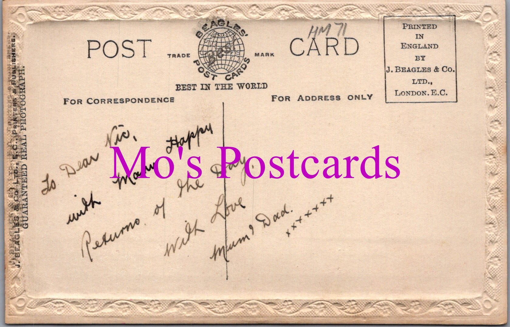 Greetings Postcard - Birthday Greetings To My Dear Son  HM71