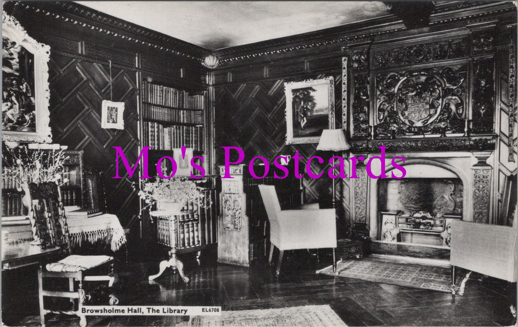 Lancashire Postcard - Browsholme Hall, The Library   HM5