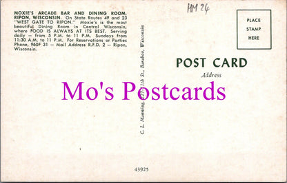 America Postcard - Moxie's Arcade Bar, Ripon, Wisconsin  HM24