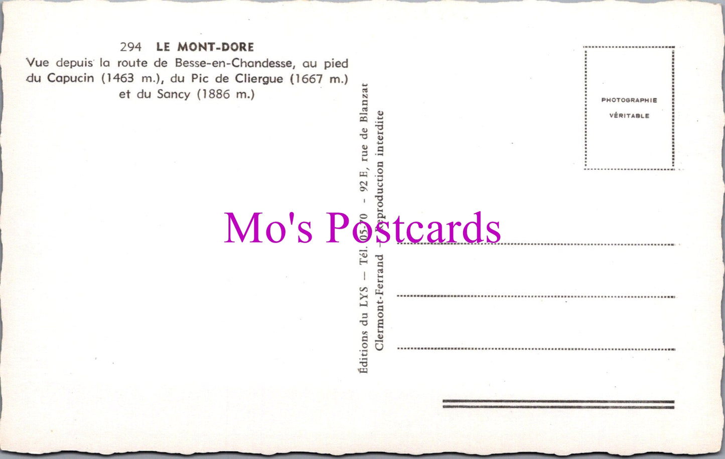 France Postcard - Le Mont-Dore, Puy-de-Dôme   SW14464