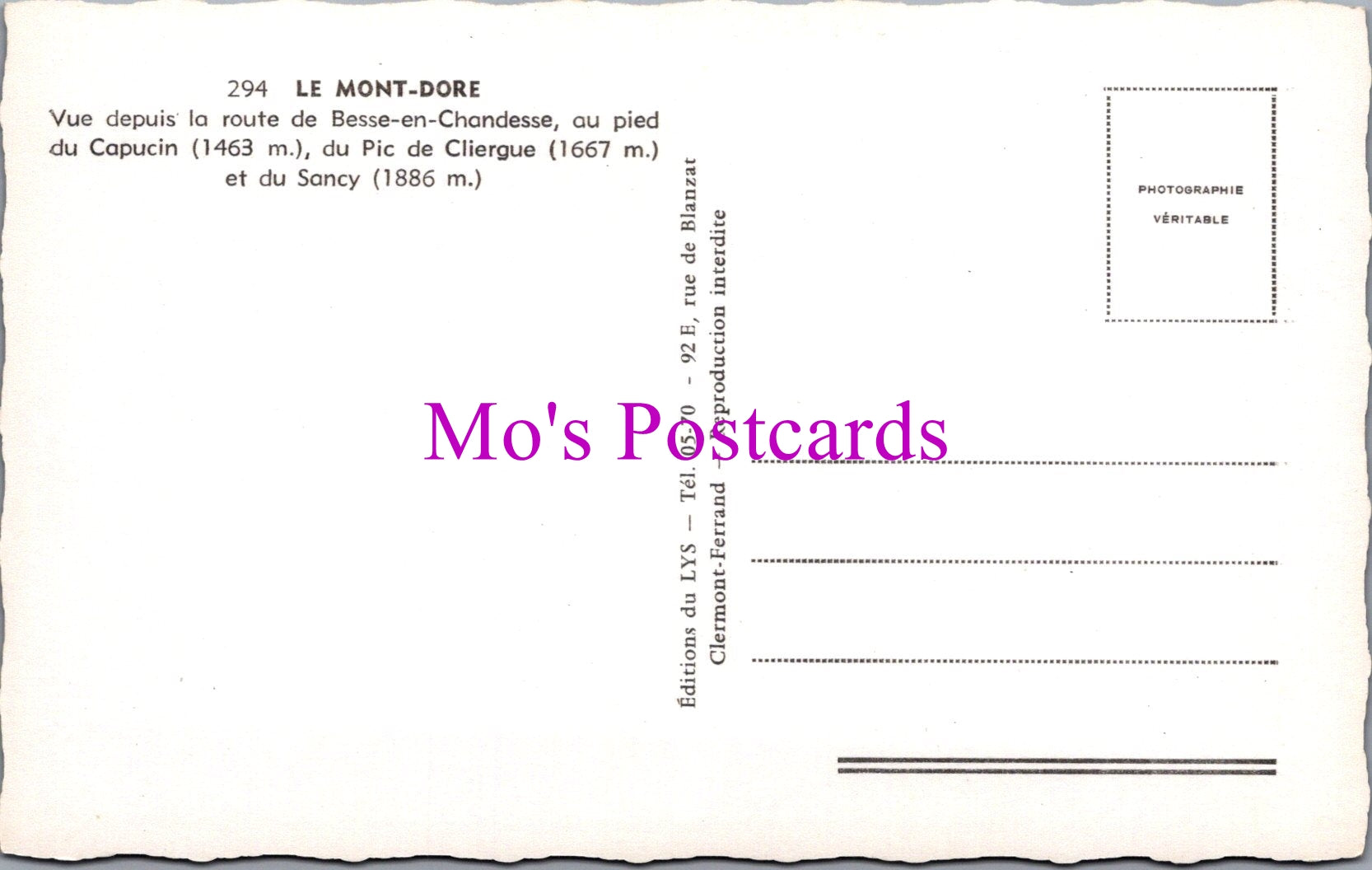 France Postcard - Le Mont-Dore, Puy-de-Dôme   SW14464