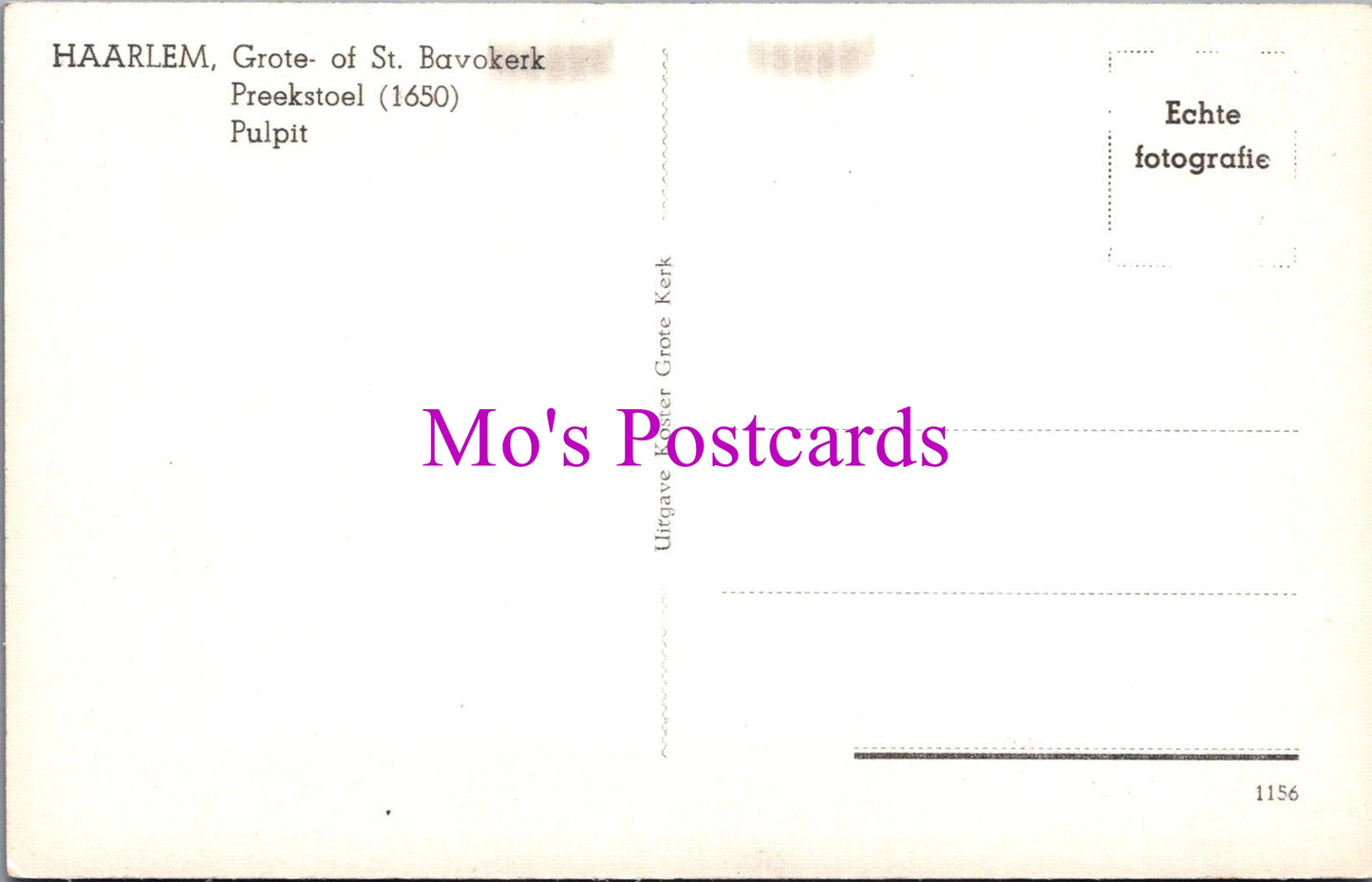 Netherlands Postcard - Haarlem, Grote of St Bavokerk Pulpit    SW14467