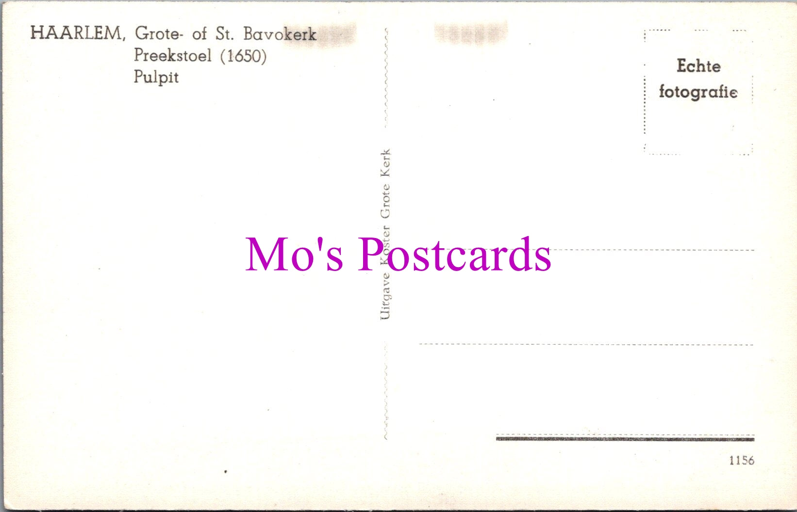 Netherlands Postcard - Haarlem, Grote of St Bavokerk Pulpit    SW14467