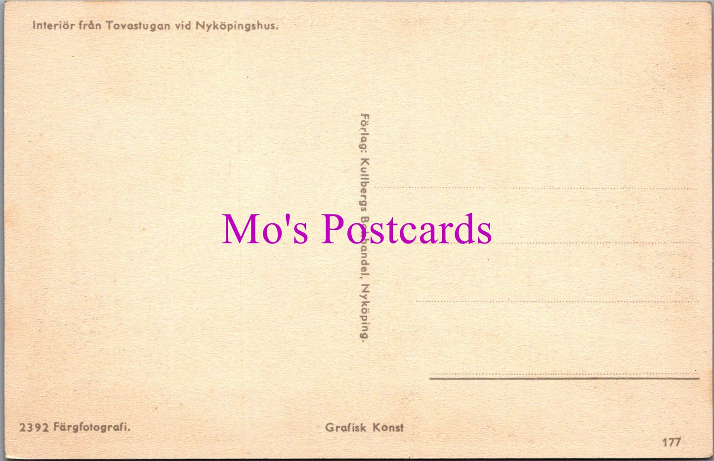 Sweden Postcard - Interior Fran Tovastugan Vid Nykopingshus  DZ261
