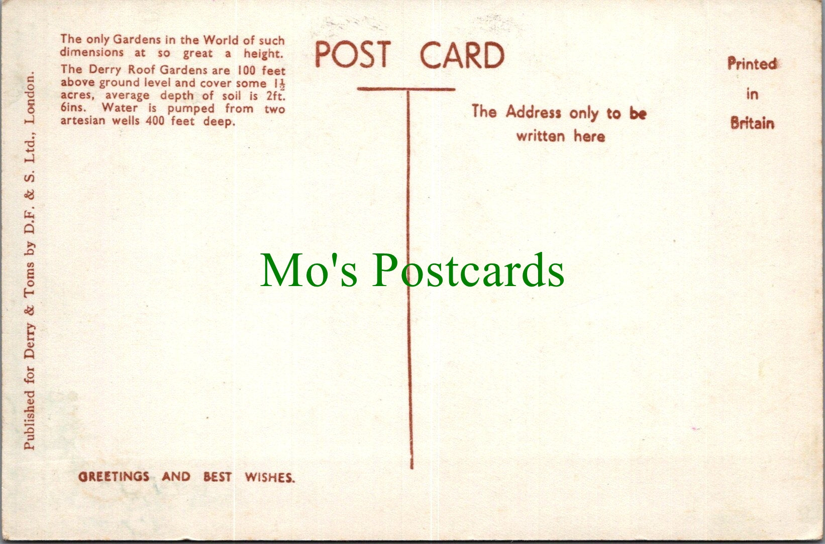 London Postcard - The Derry Roof Gardens, Kensington  SW13746