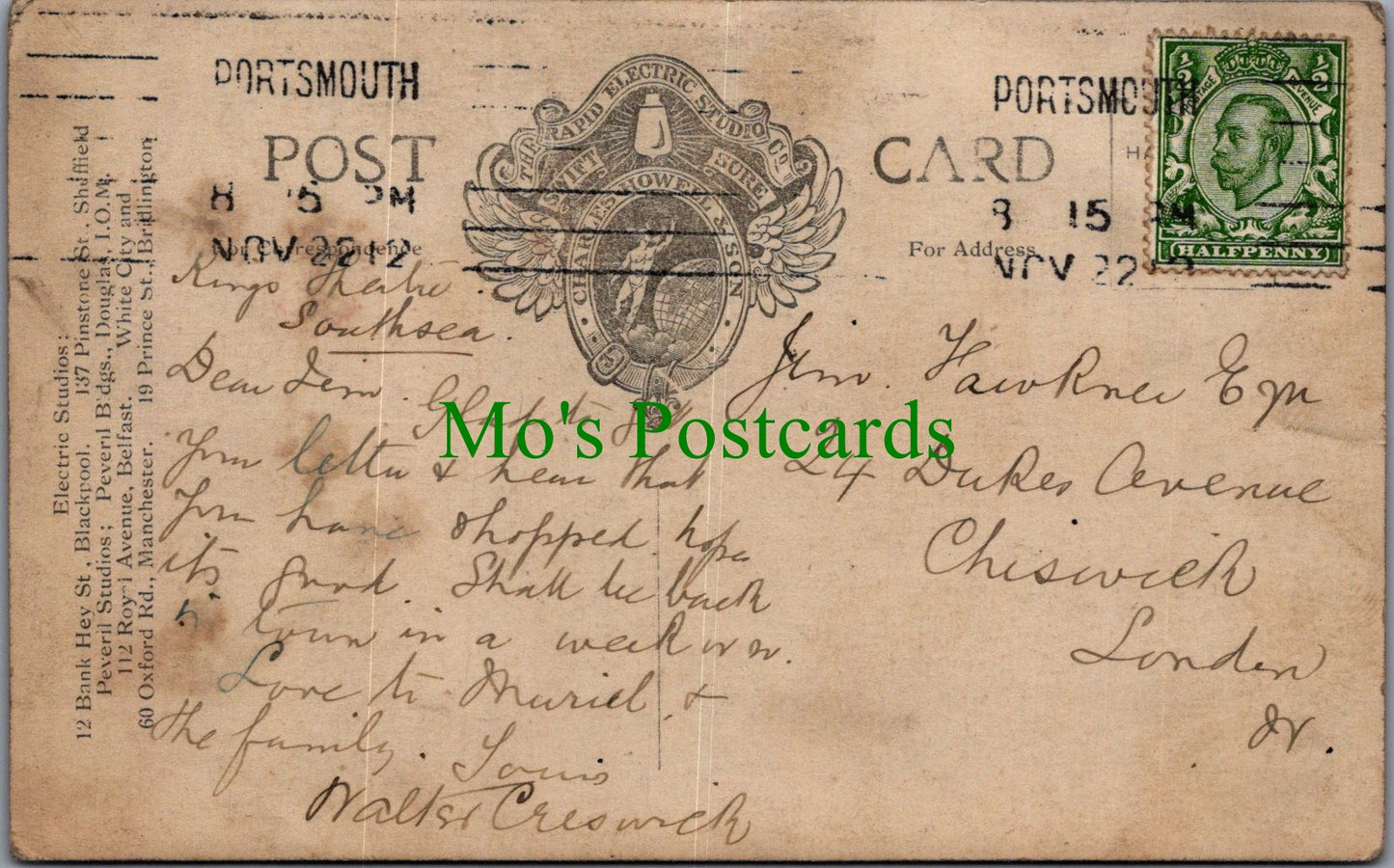 Musical Postcard - Musician Walter Creswick Playing a Cello SW13776