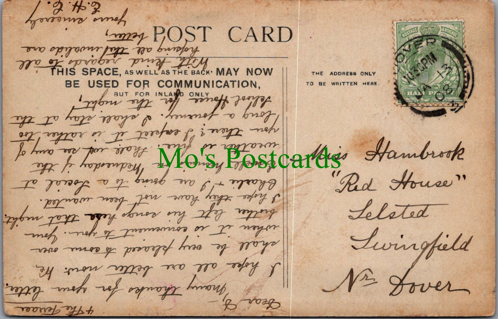 Kent Postcard - Cox Hill, Sheperdswell, Near Dover SW13977