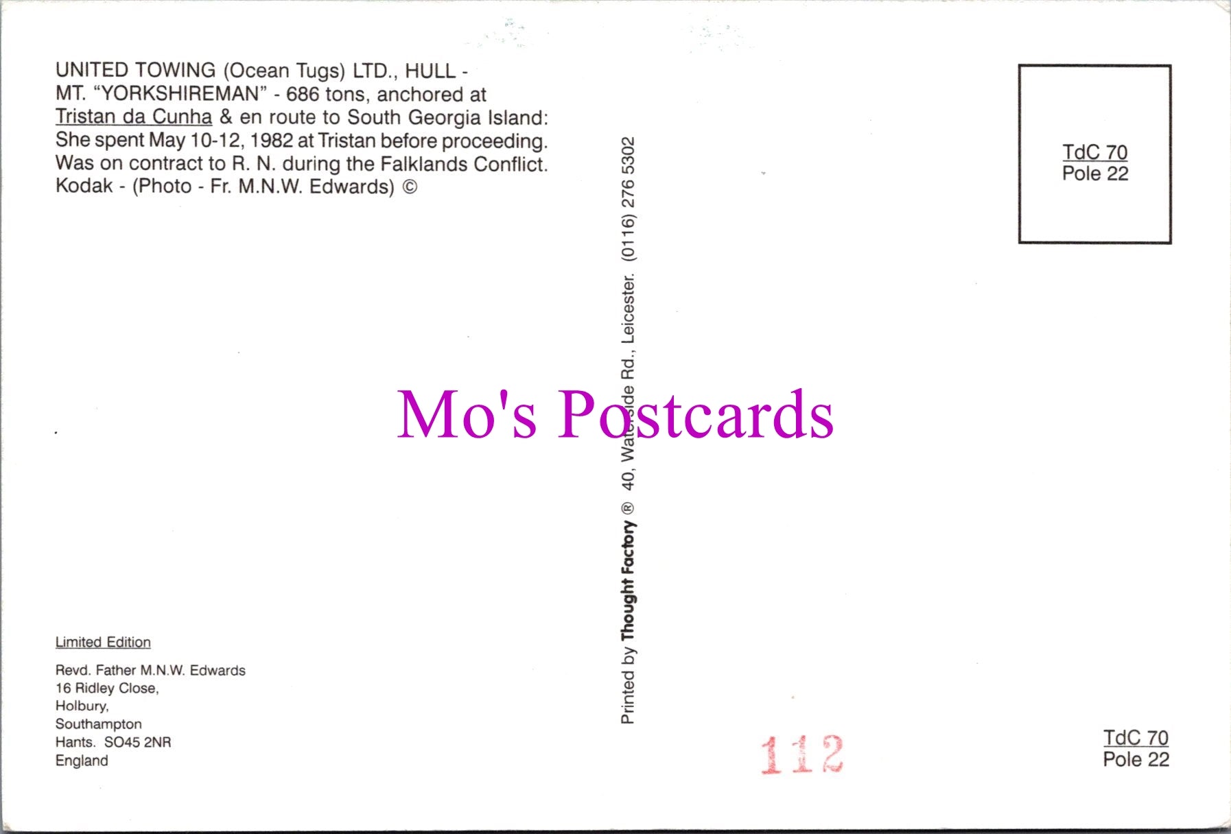 Shipping Postcard - M.T "Yorkshireman" United Towing Ltd SW15250