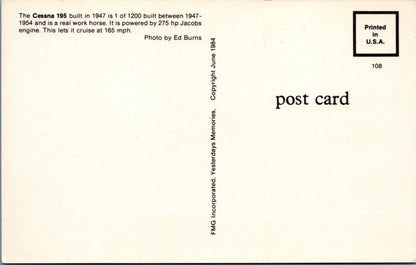 Aviation Postcard - The Cessna 195 Aeroplane  SW16529