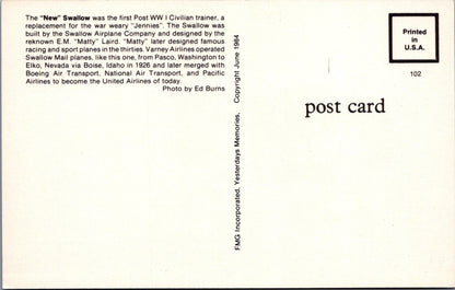Aviation Postcard - The "New" Swallow Aeroplane  SW16531
