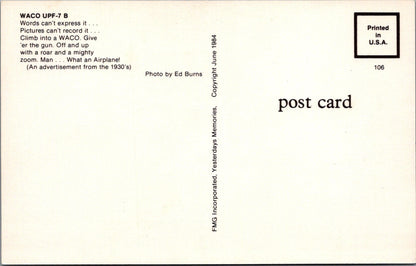 Aviation Postcard - Waco UPF-7 B Aeroplane  SW16533