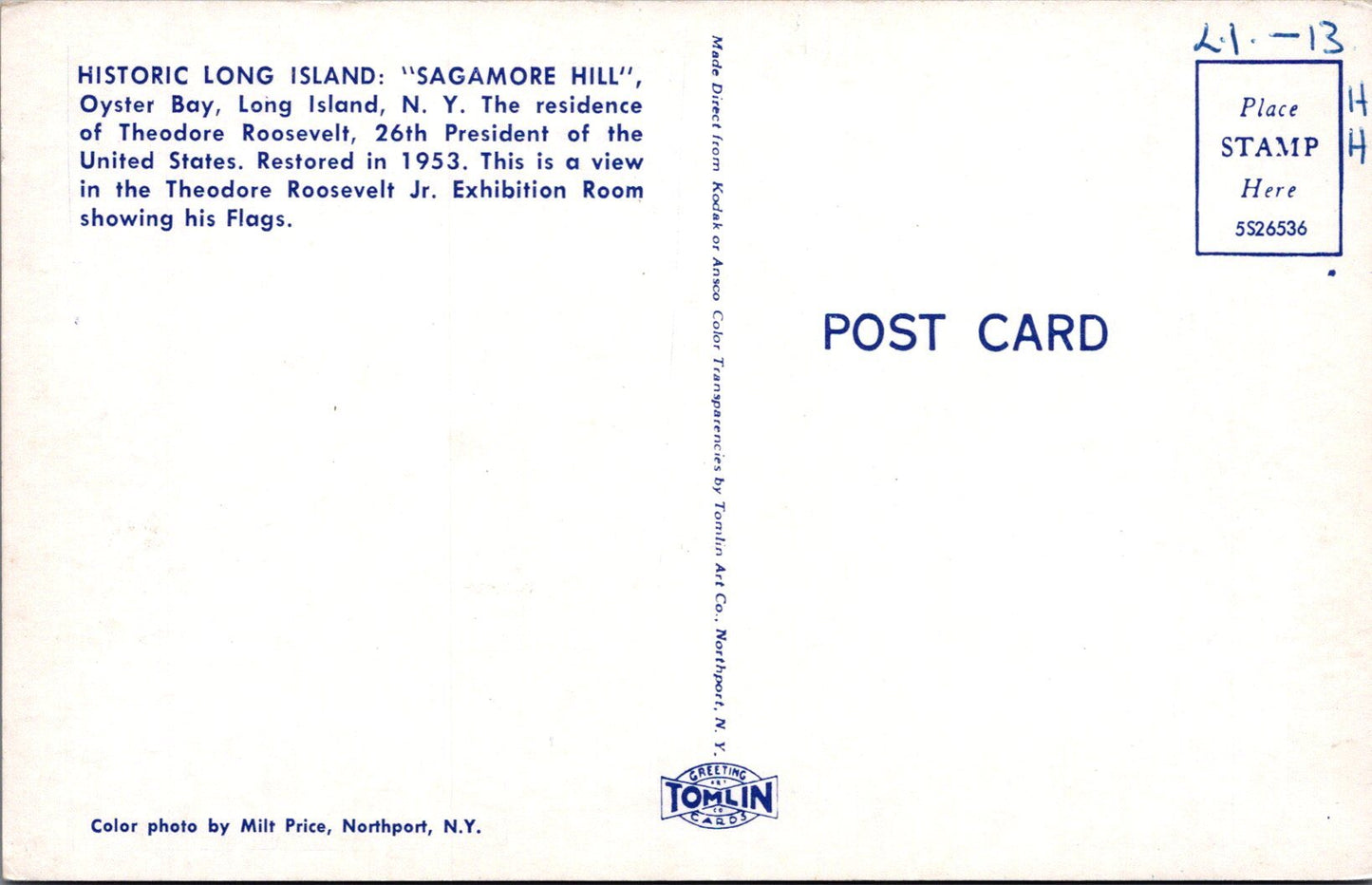 America Postcard - "Sagamore Hill", Oyster Bay, Long Island, New York  SW16536