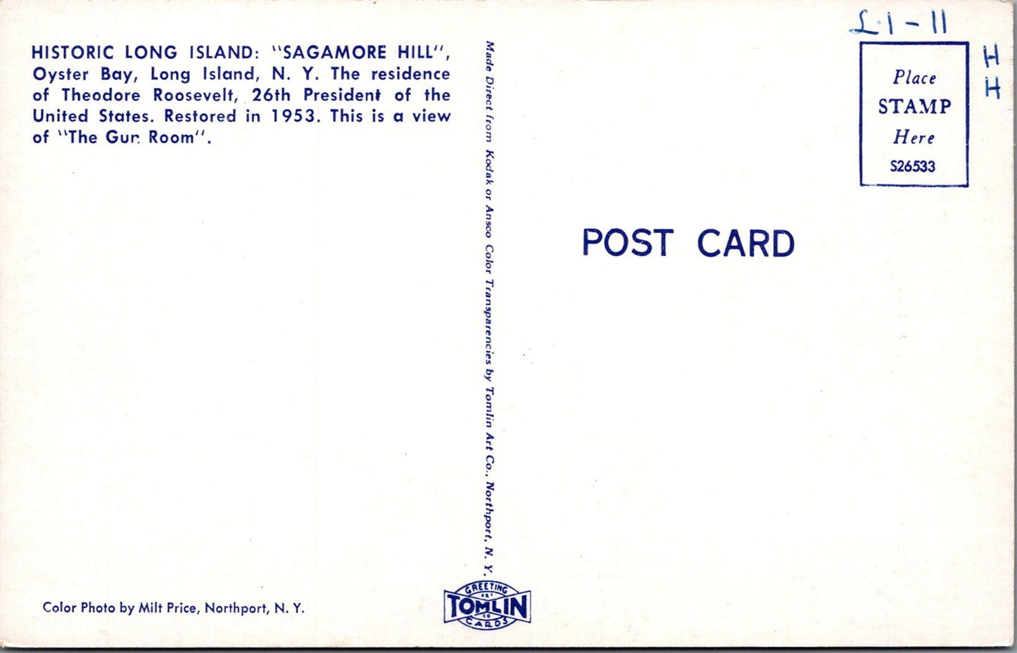 America Postcard - "Sagamore Hill", Oyster Bay, Long Island, New York  SW16538