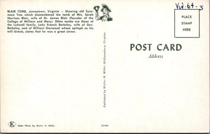 America Postcard - Blair Tomb, Jamestown, Virginia   SW16550