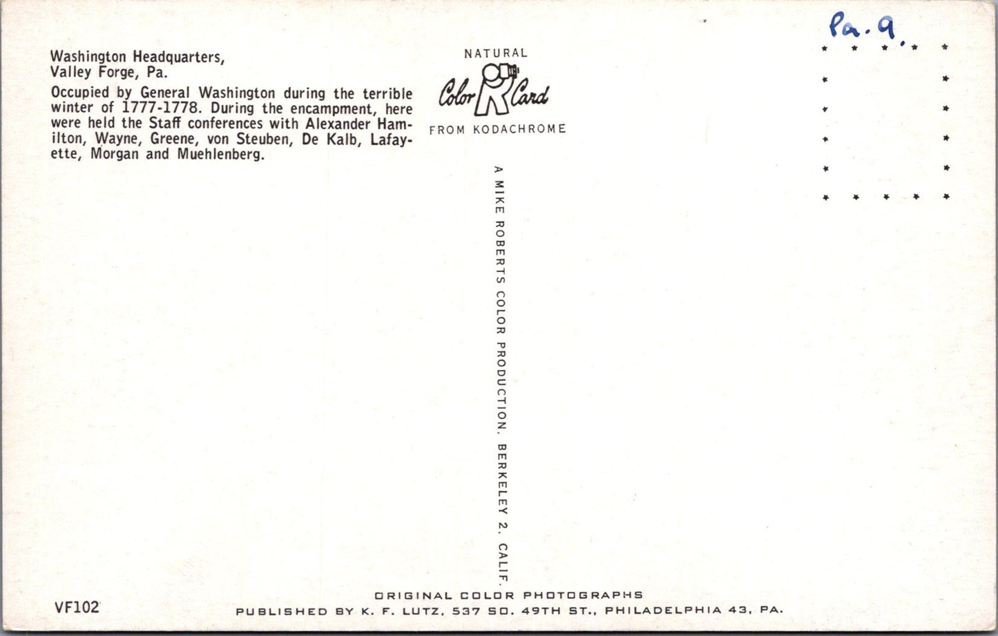 America Postcard - Washington Headquarters, Valley Forge, Pennsylvania  SW16559
