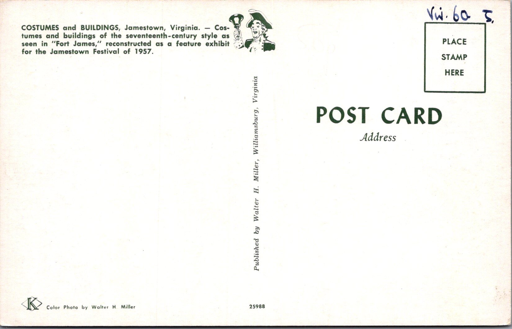 America Postcard - Costumes and Buildings, Jamestown, Virginia  SW16560