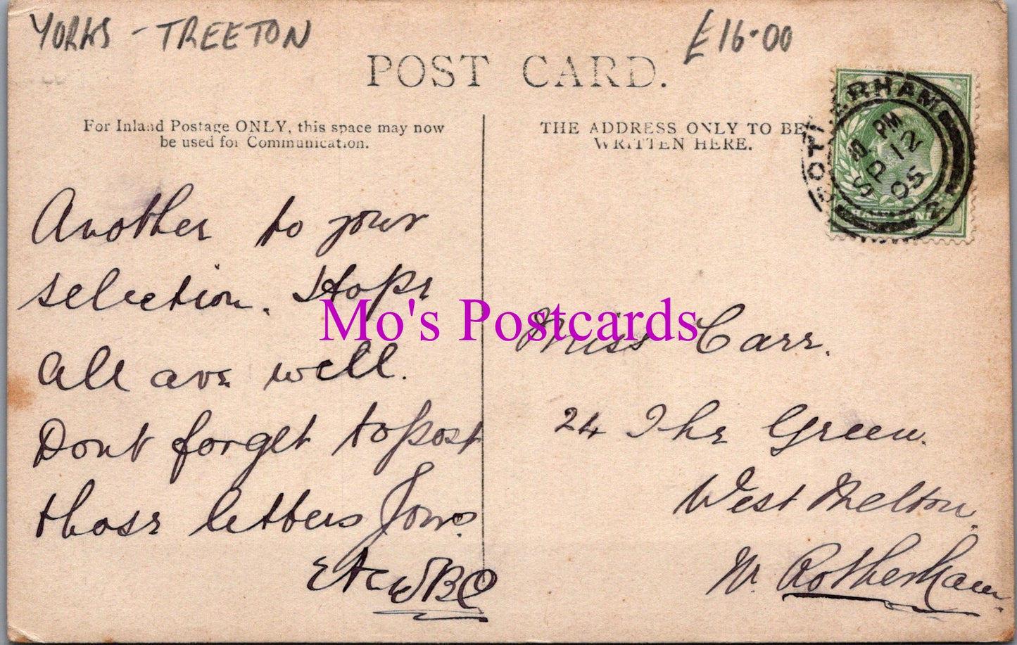 Yorkshire Postcard - Wood Lane, Treeton Village SW14808