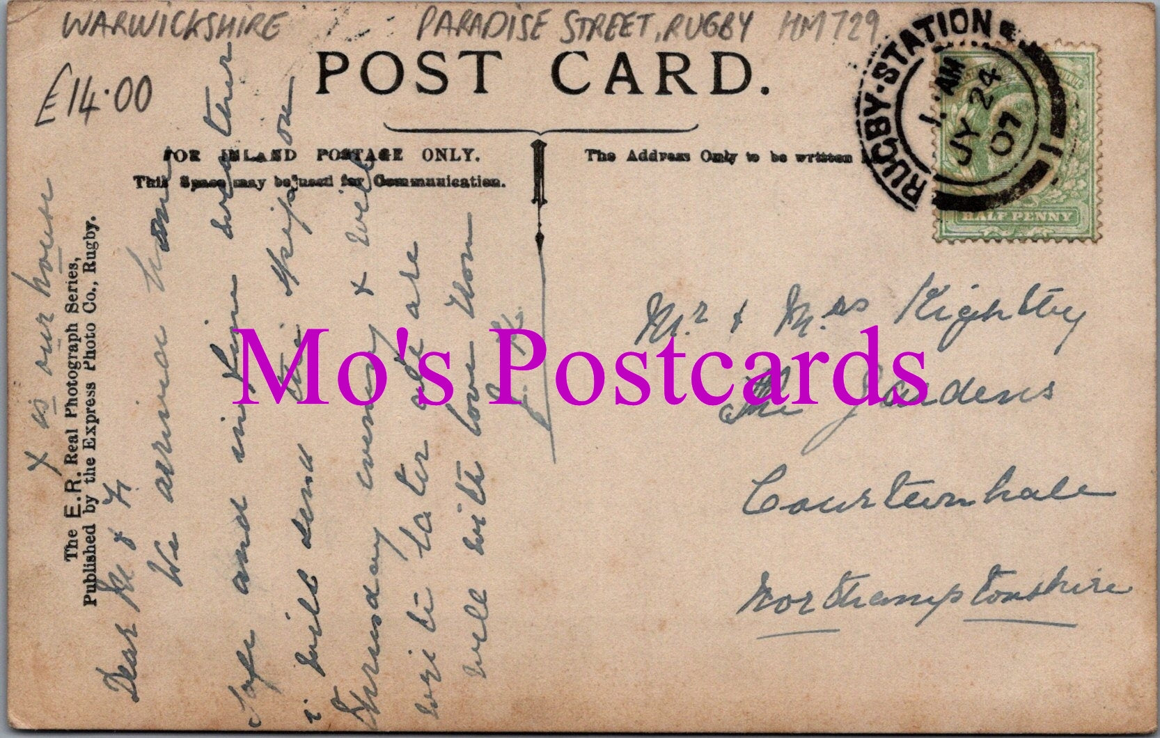 Warwickshire Postcard - Paradise Street, Rugby  HM729