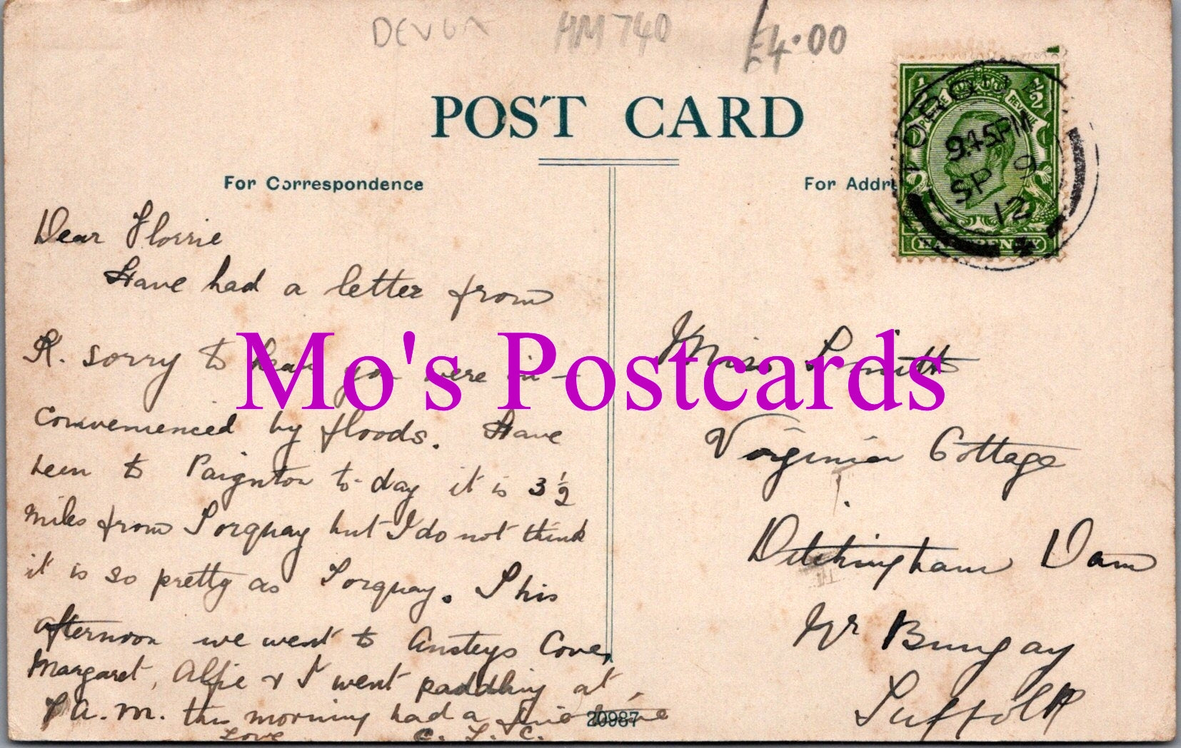 Devon Postcard - Cottage By The Sea, Paignton  HM740