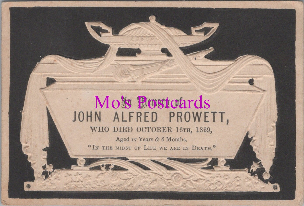 Memorial Card - Memory of John Alfred Prowett. Died 1869 - SW16235