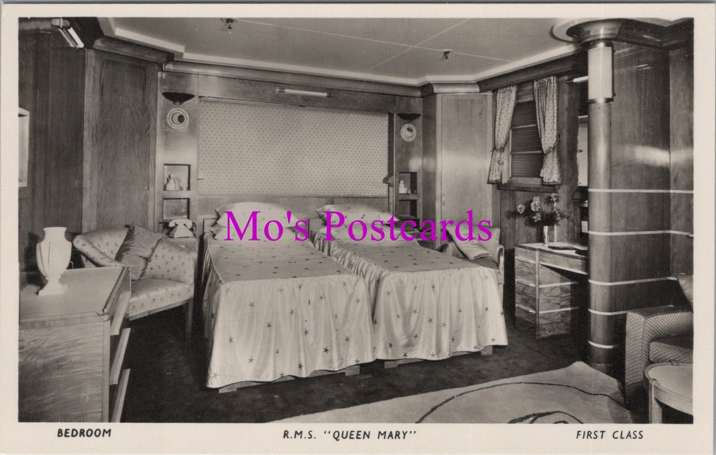 Shipping Postcard - R.M.S."Queen Mary", First Class Bedroom  SW14900