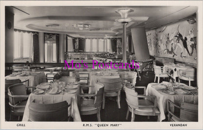 Shipping Postcard - R.M.S."Queen Mary" Ocean Liner. Verandah Grill SW14935