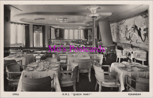 Shipping Postcard - R.M.S."Queen Mary" Ocean Liner. Verandah Grill SW14935