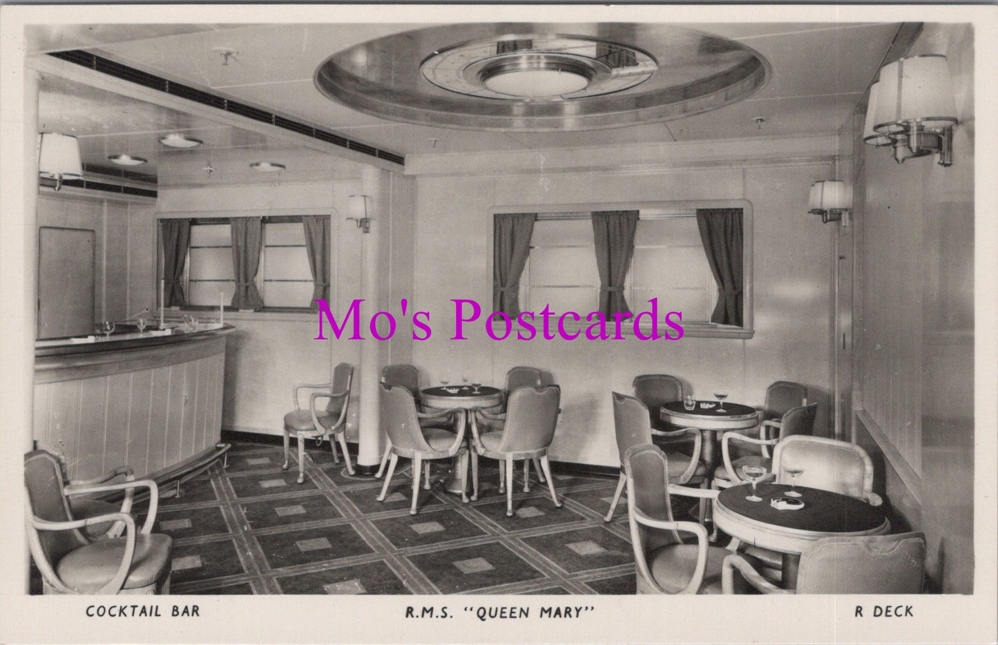 Shipping Postcard - R.M.S."Queen Mary" Ocean Liner. R Deck Cocktail Bar  SW14938