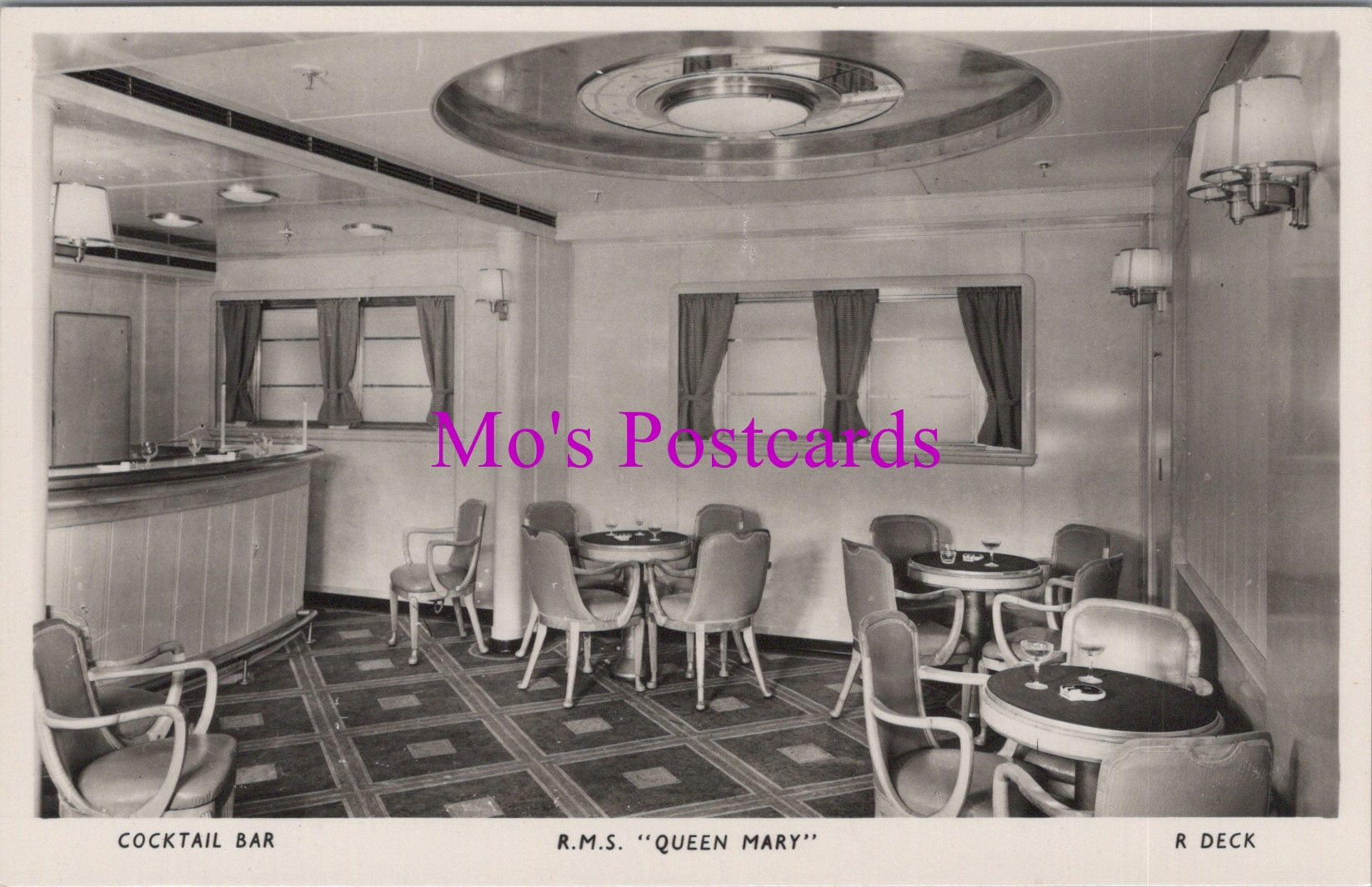 Shipping Postcard - R.M.S."Queen Mary" Ocean Liner. R Deck Cocktail Bar  SW14938