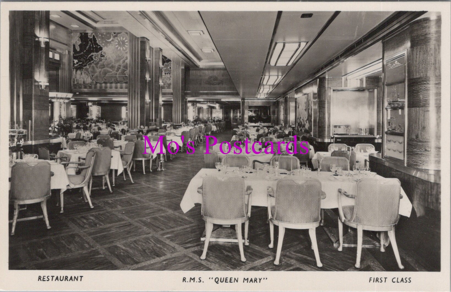 Shipping Postcard - R.M.S."Queen Mary" Ocean Liner. First Class Restaurant  SW14939