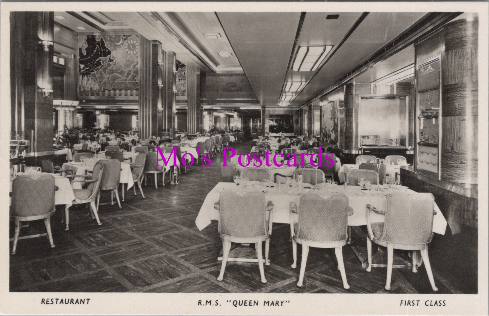 Shipping Postcard - R.M.S."Queen Mary" Ocean Liner. First Class Restaurant  SW14939