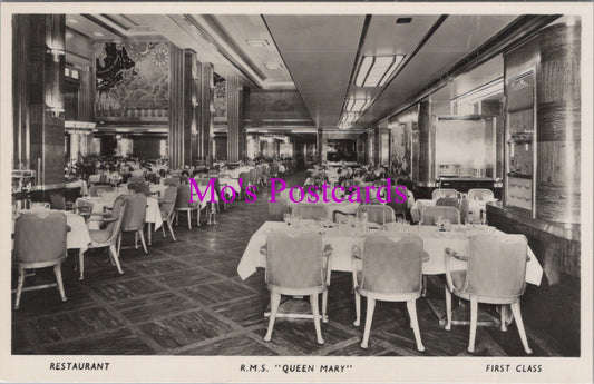 Shipping Postcard - R.M.S."Queen Mary" Ocean Liner. First Class Restaurant  SW14939