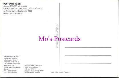 Aviation Postcard - Boeing 737-55S CSA-Czechoslovak Airlines Aeroplane SW15154