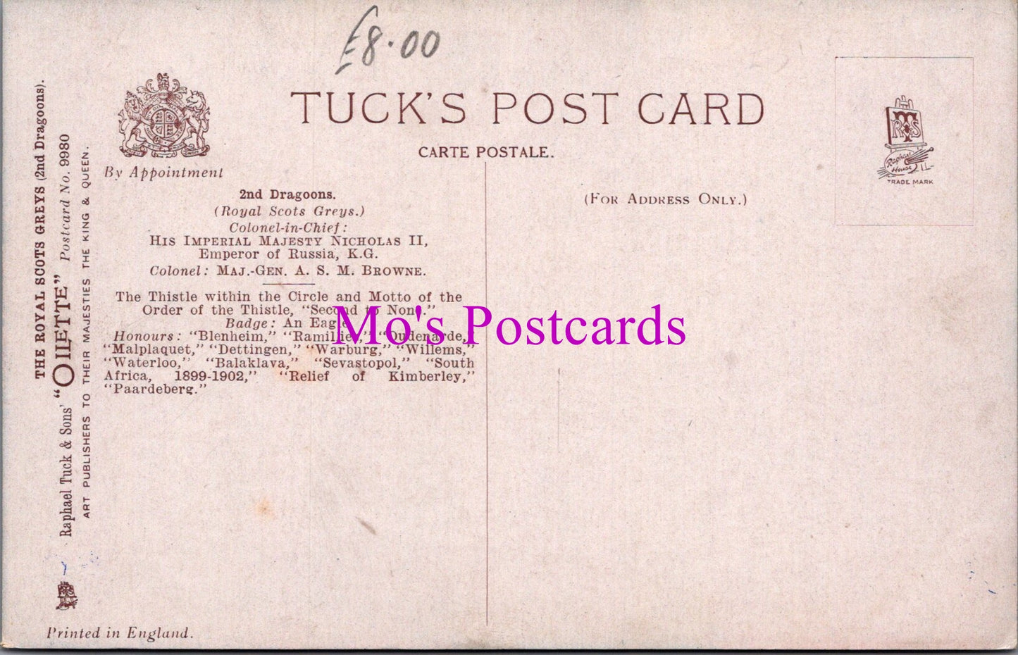 Military Postcard - The Royal Scots Greys 2nd Dragoons SW15166