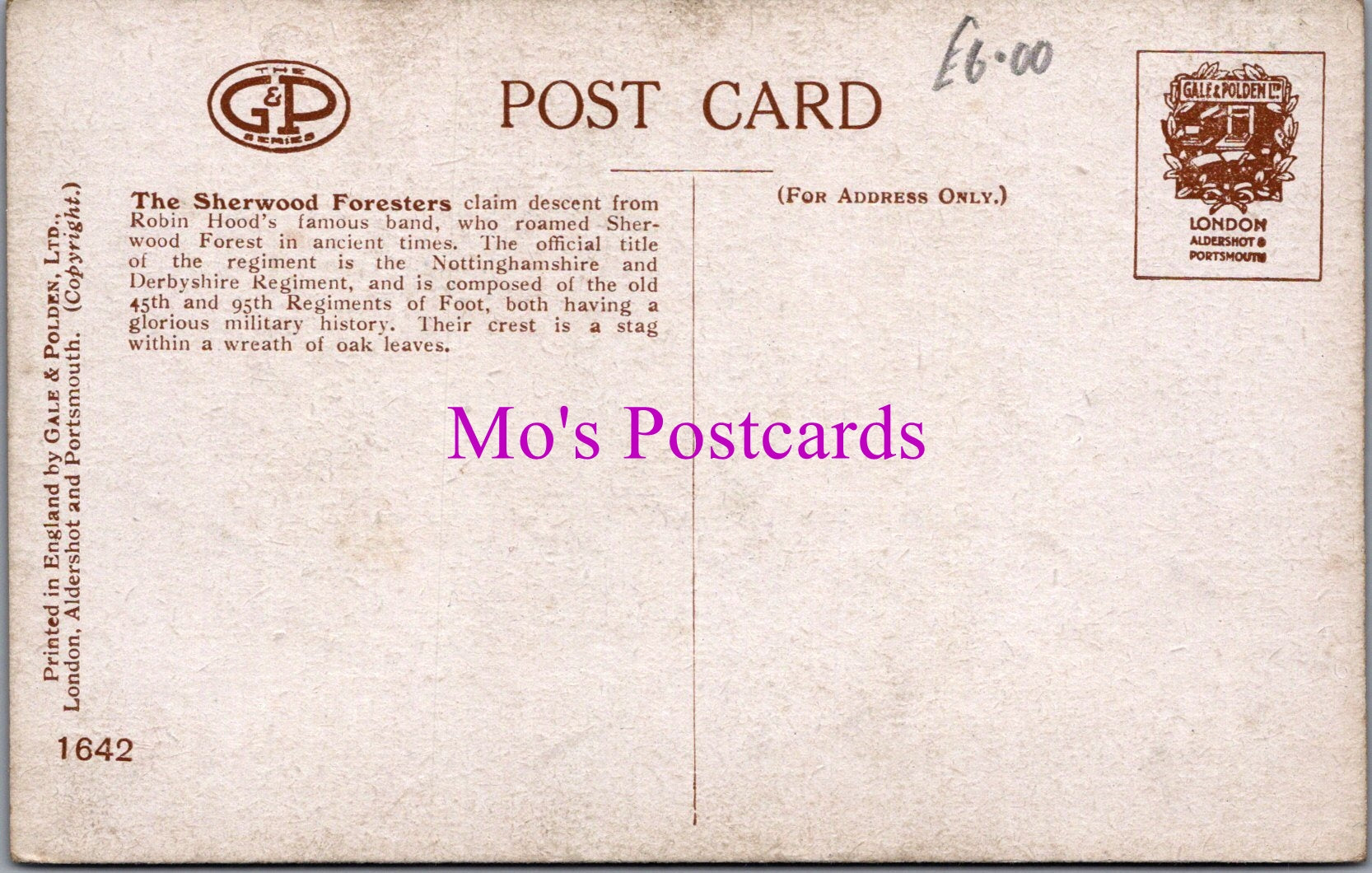 Military Postcard - The Sherwood Foresters  SW15169