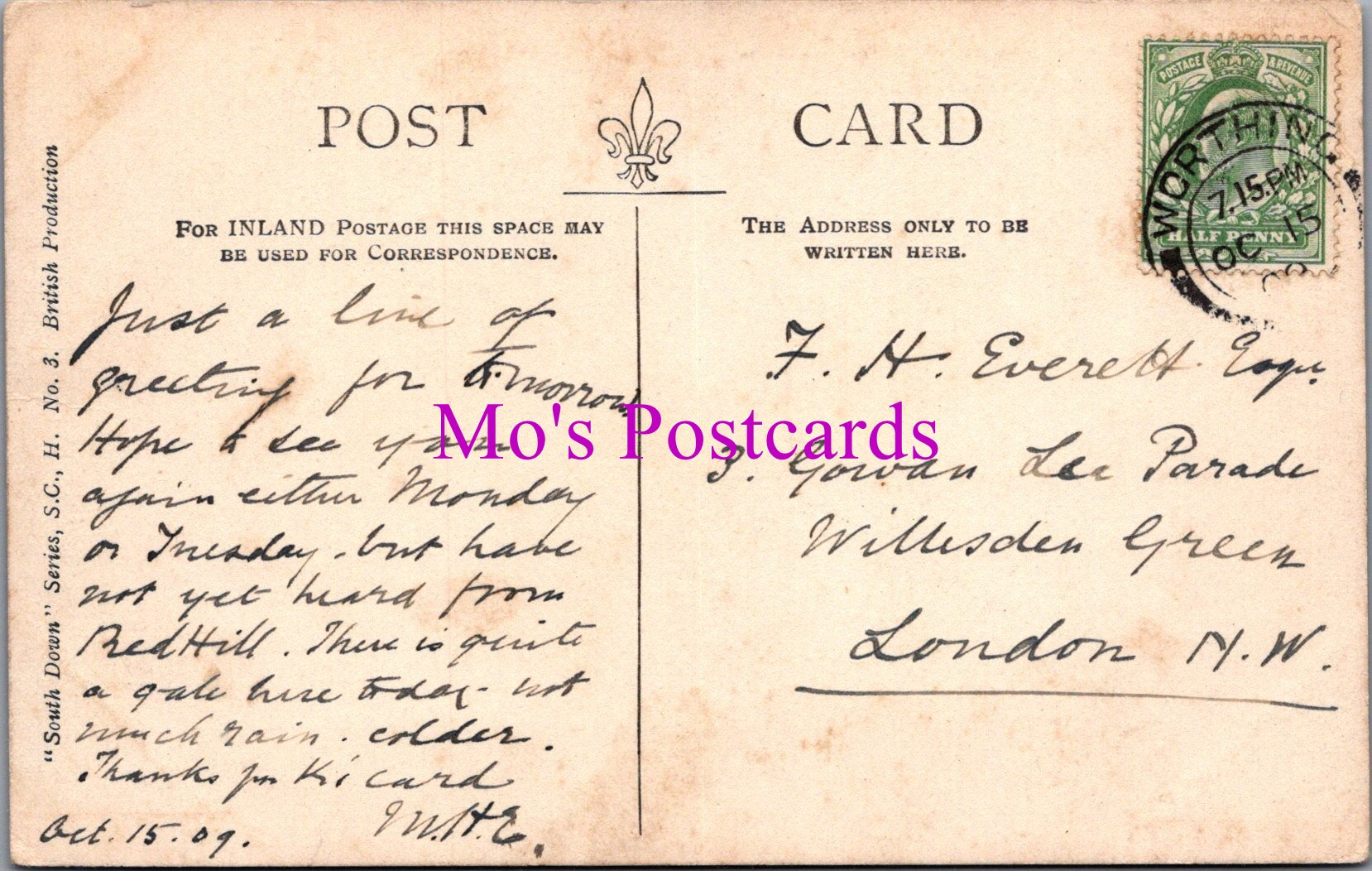 Sussex Postcard - The Wilmington Giant and Downs   SW15830