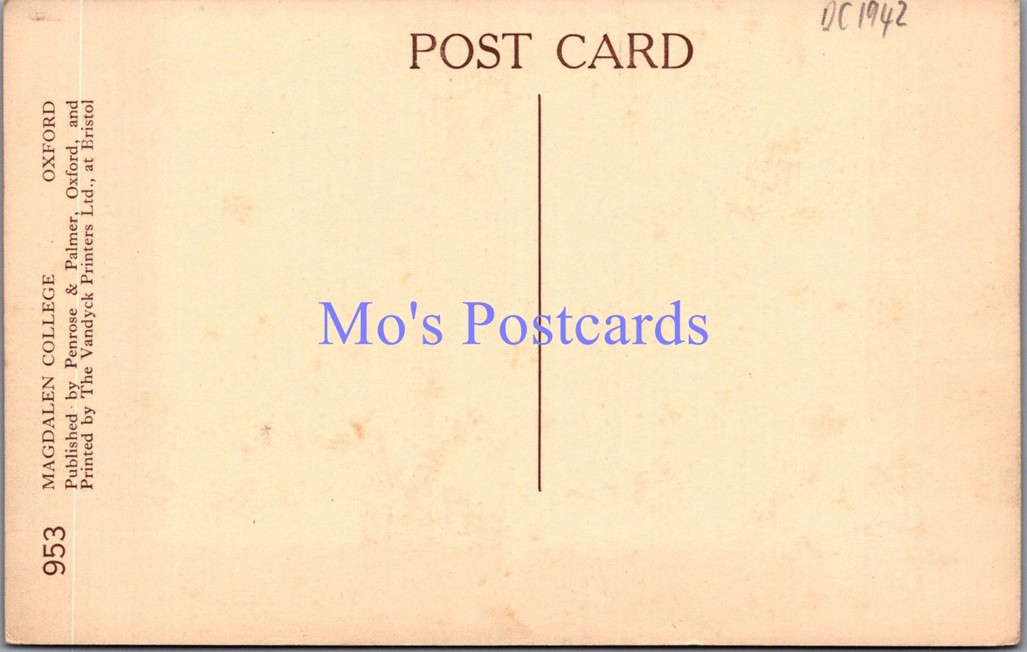 Oxfordshire Postcard - Oxford, Magdalen College Cloister Quad  DC1942