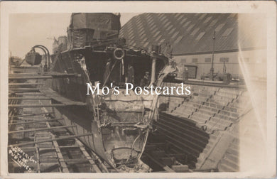 Naval Postcard - Damaged British Navy Ship in Dry Dock SW20239