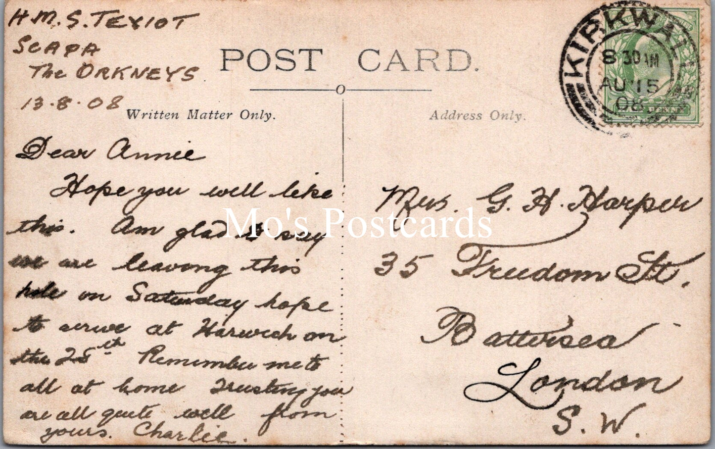 Naval Shipping Postcard - H.M.S. Teviot, River Class Destroyer SW16732