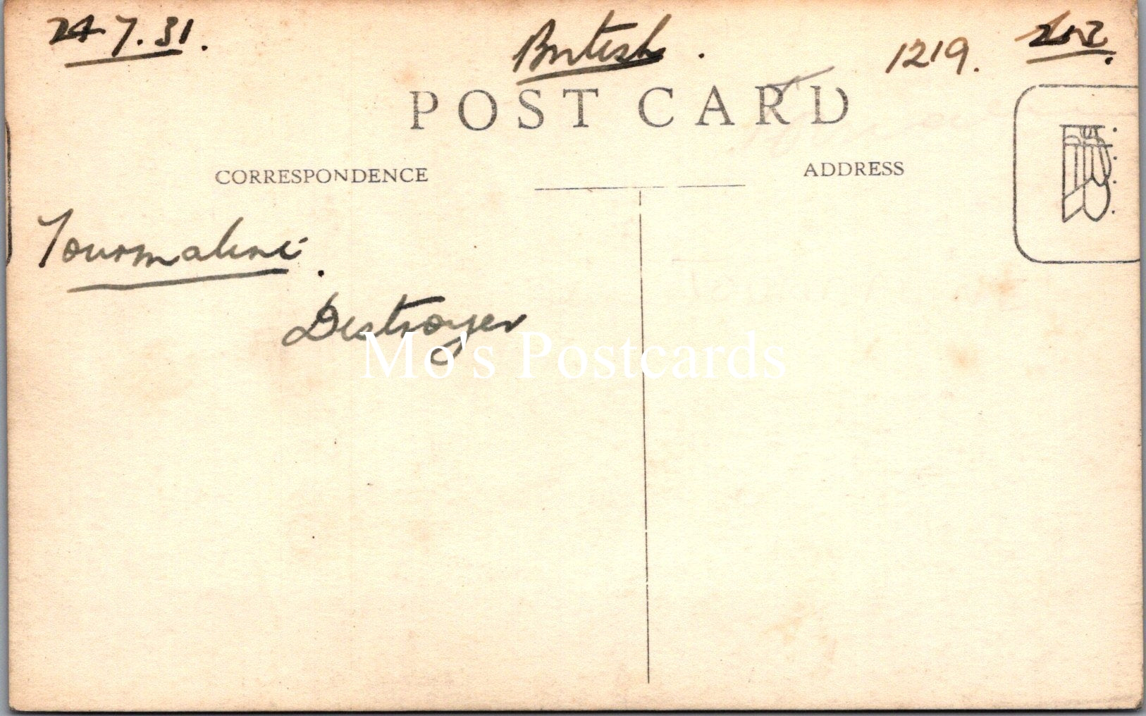 Naval Shipping Postcard - HMS Tourmaline, S-Class Destroyer  SW16808