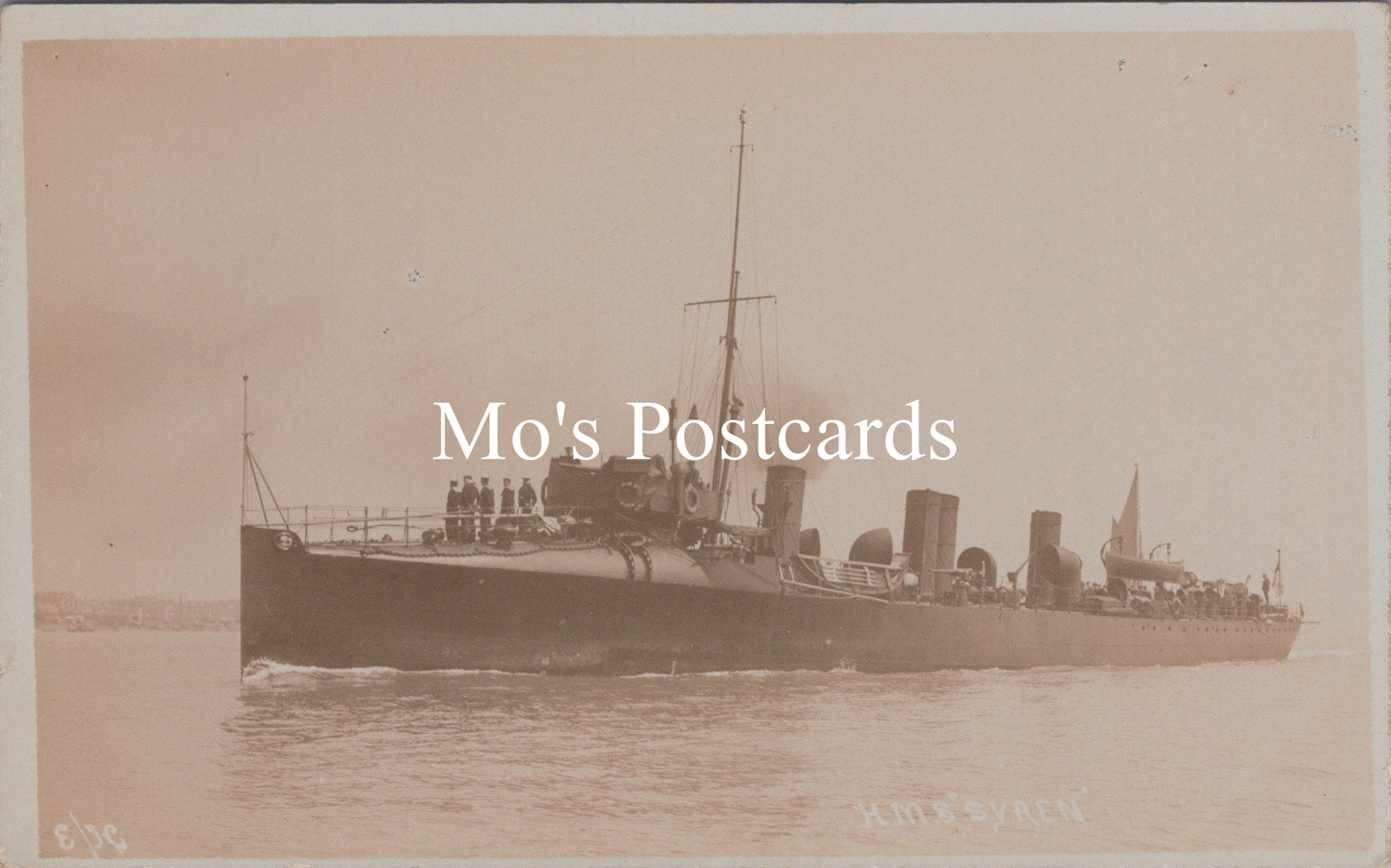 Vintage sepia-toned postcard of HMS Syren 