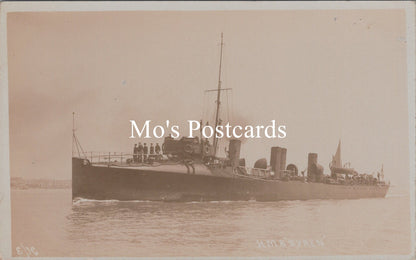 Vintage sepia-toned postcard of HMS Syren 