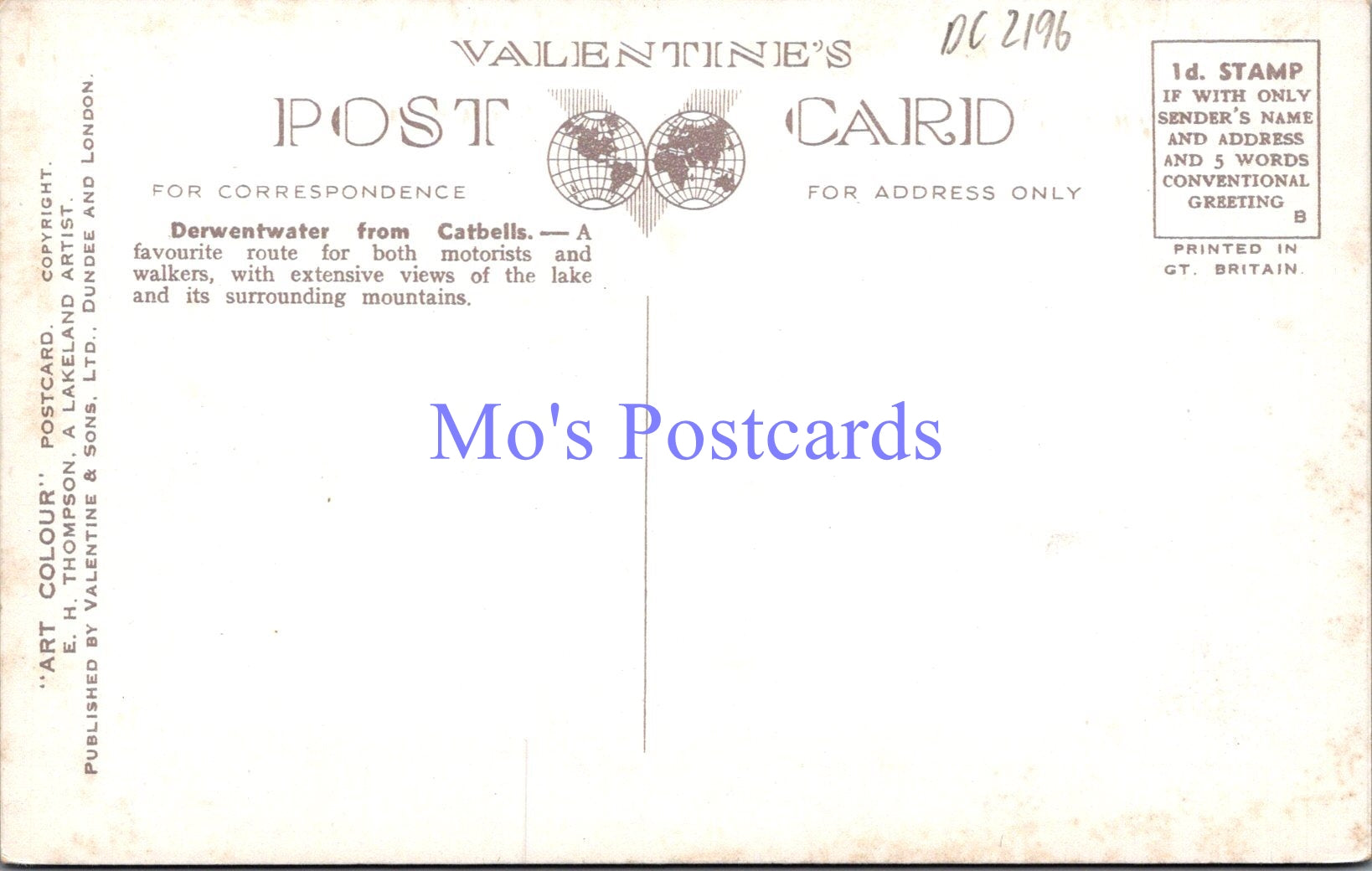 Cumbria Postcard - Derwentwater From Catbells  DC2196